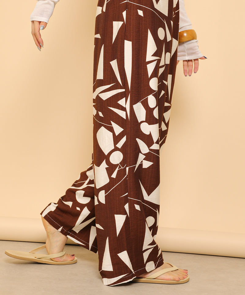 リネンタッチ 幾何学柄 イージーワイドパンツ
