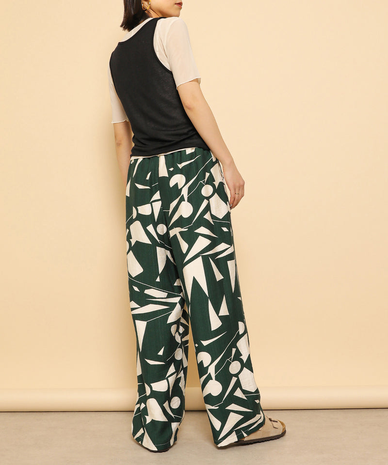 リネンタッチ 幾何学柄 イージーワイドパンツ