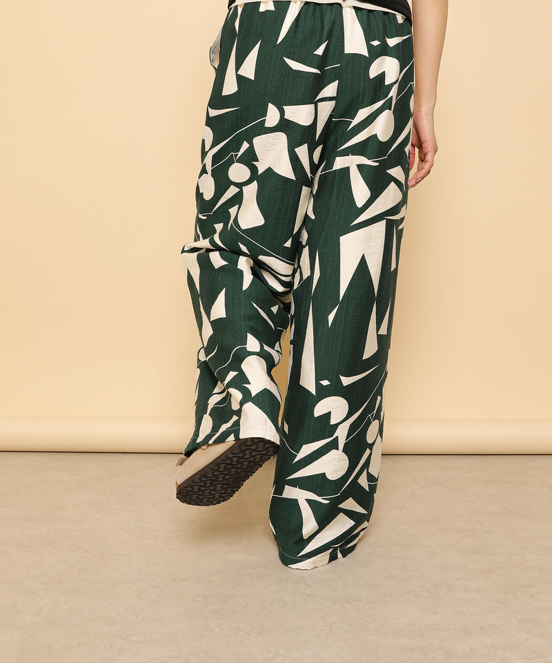 リネンタッチ 幾何学柄 イージーワイドパンツ