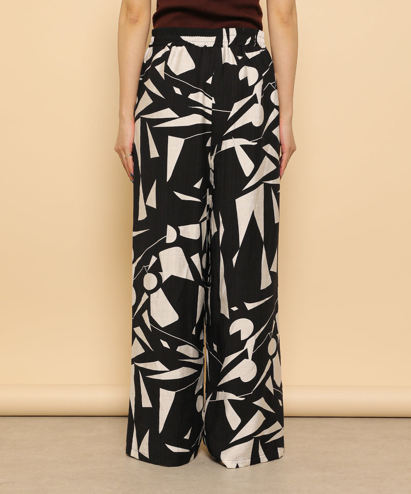 リネンタッチ 幾何学柄 イージーワイドパンツ