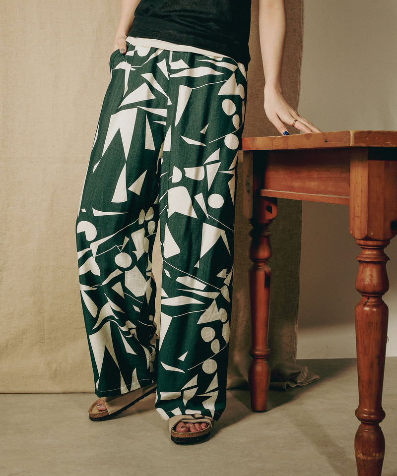 リネンタッチ 幾何学柄 イージーワイドパンツ