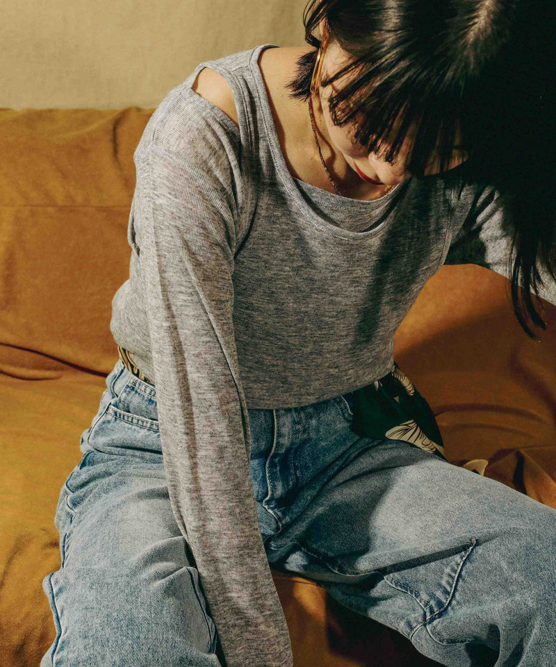 2set シアーリブ ロンT タンク トップスセット