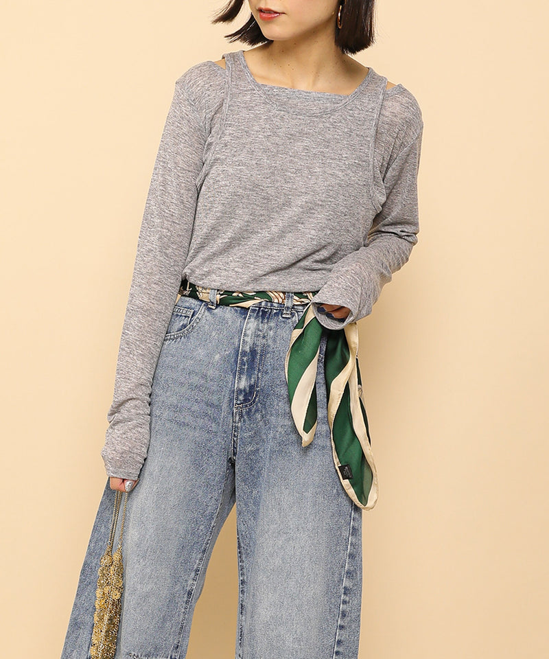 2set シアーリブ ロンT タンク トップスセット