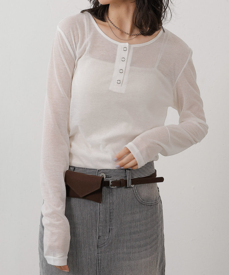 シアー リブ ヘンリーネック トップス