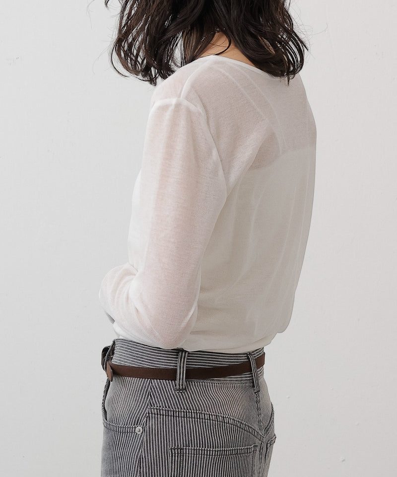 シアー リブ ヘンリーネック トップス