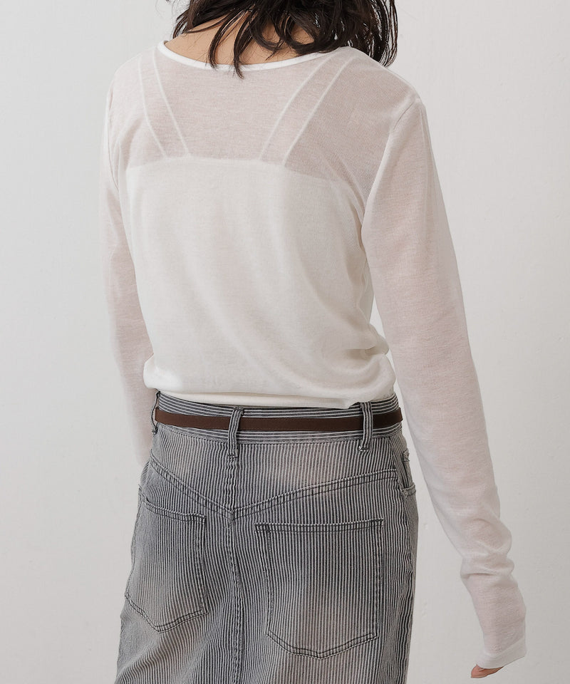 シアー リブ ヘンリーネック トップス