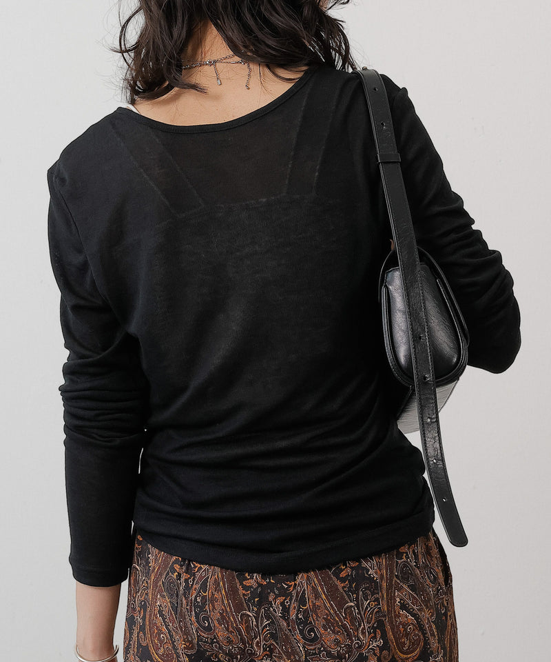 シアー リブ ヘンリーネック トップス