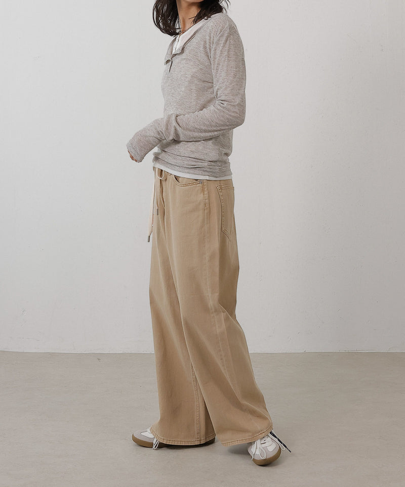 シアー リブ ヘンリーネック トップス