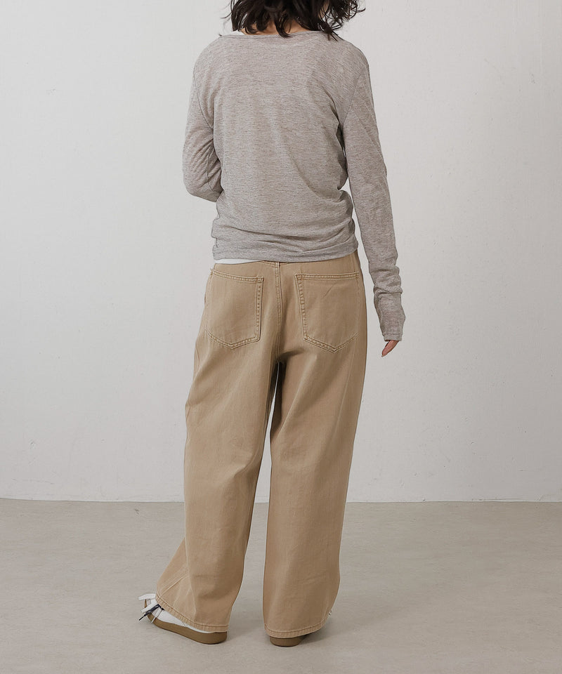 シアー リブ ヘンリーネック トップス