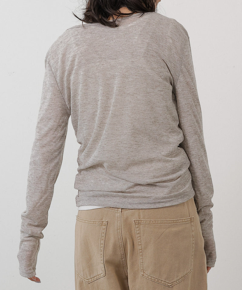 シアー リブ ヘンリーネック トップス