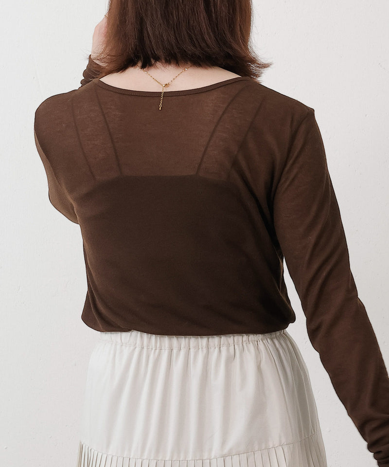 シアー リブ ヘンリーネック トップス