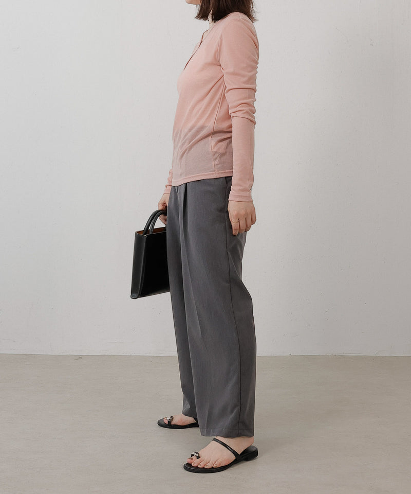 シアー リブ ヘンリーネック トップス