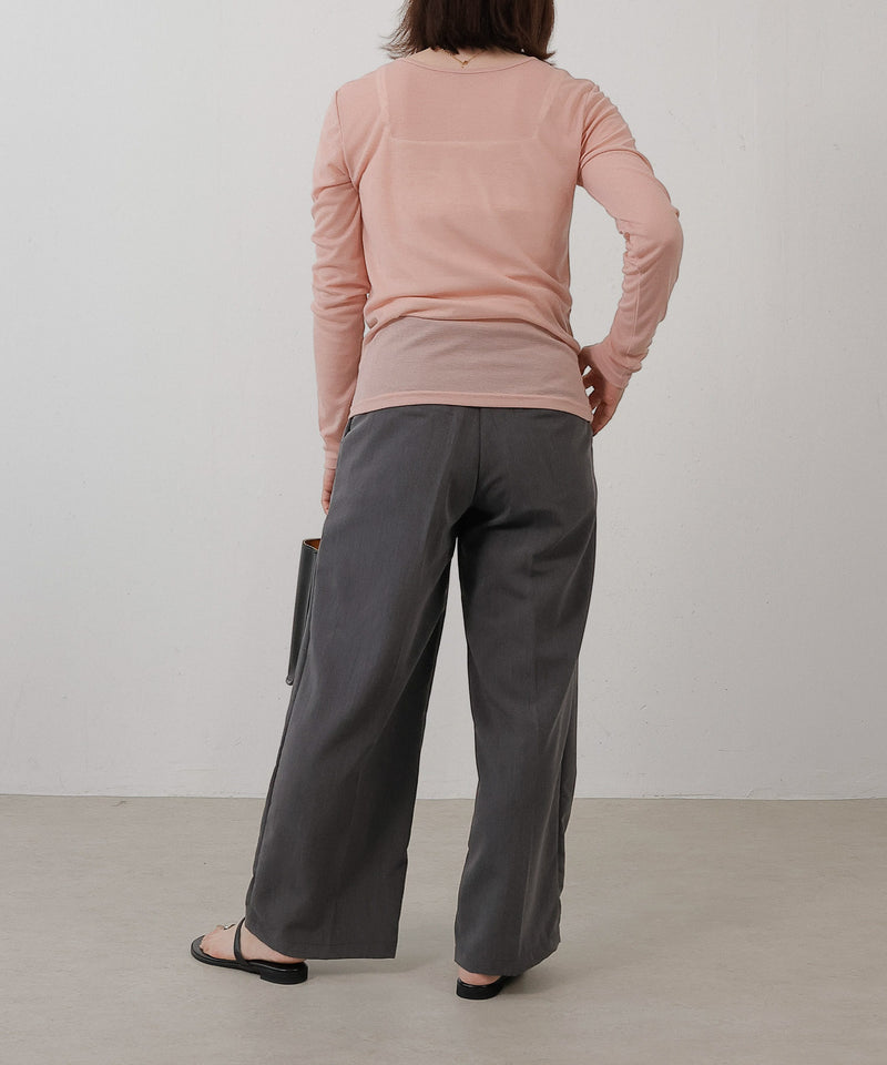 シアー リブ ヘンリーネック トップス