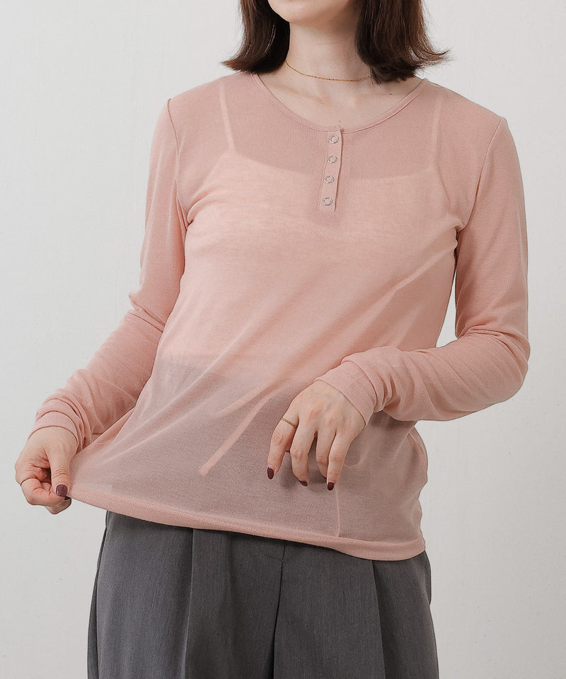 シアー リブ ヘンリーネック トップス