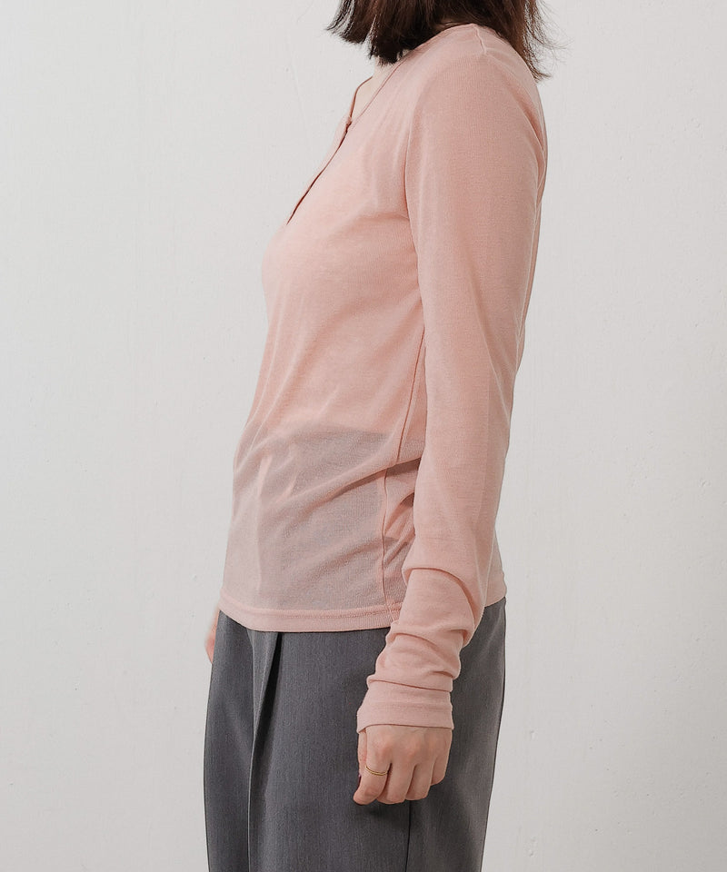 シアー リブ ヘンリーネック トップス