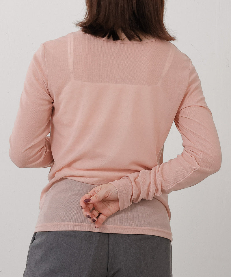 シアー リブ ヘンリーネック トップス