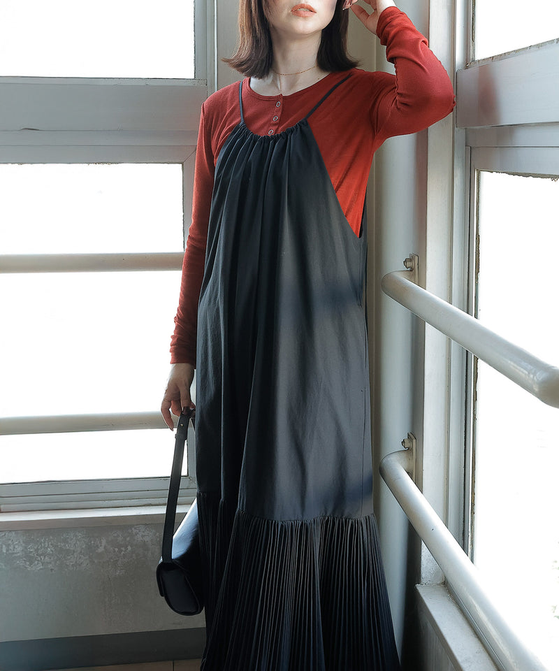 シアー リブ ヘンリーネック トップス