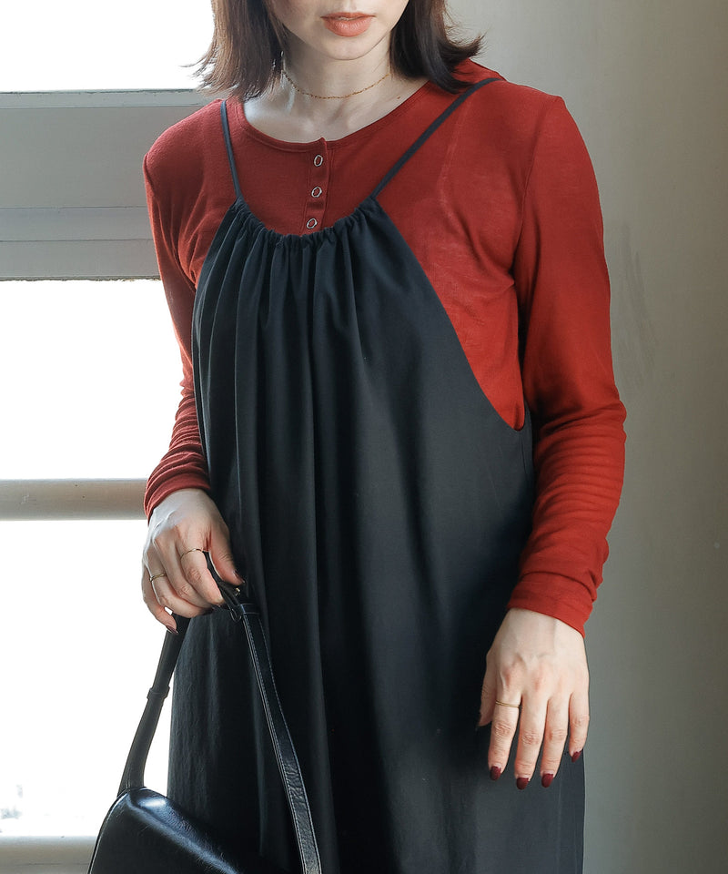 シアー リブ ヘンリーネック トップス