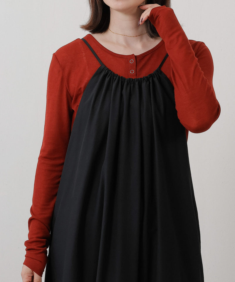 シアー リブ ヘンリーネック トップス