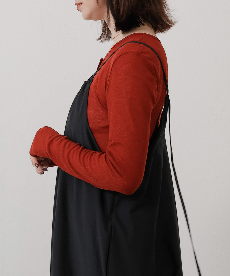 シアー リブ ヘンリーネック トップス