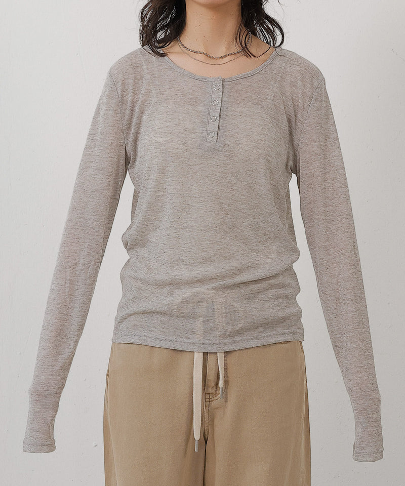 シアー リブ ヘンリーネック トップス