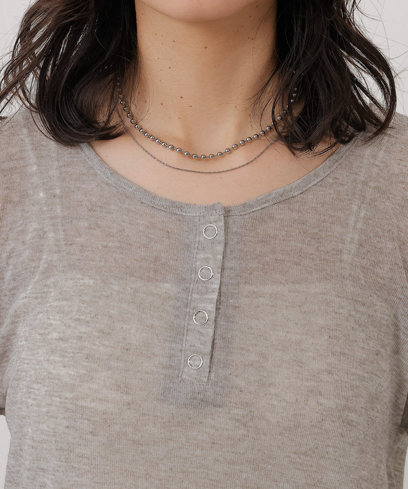 シアー リブ ヘンリーネック トップス