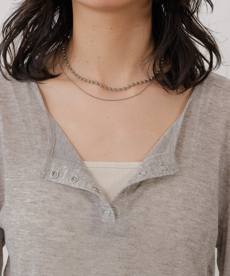 シアー リブ ヘンリーネック トップス