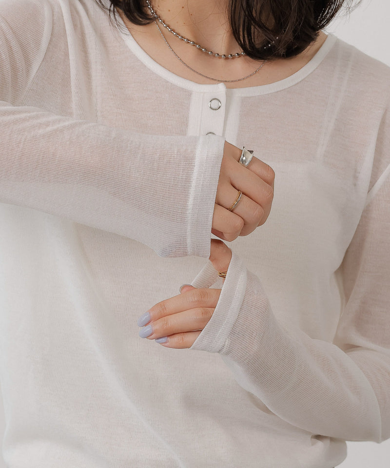 シアー リブ ヘンリーネック トップス