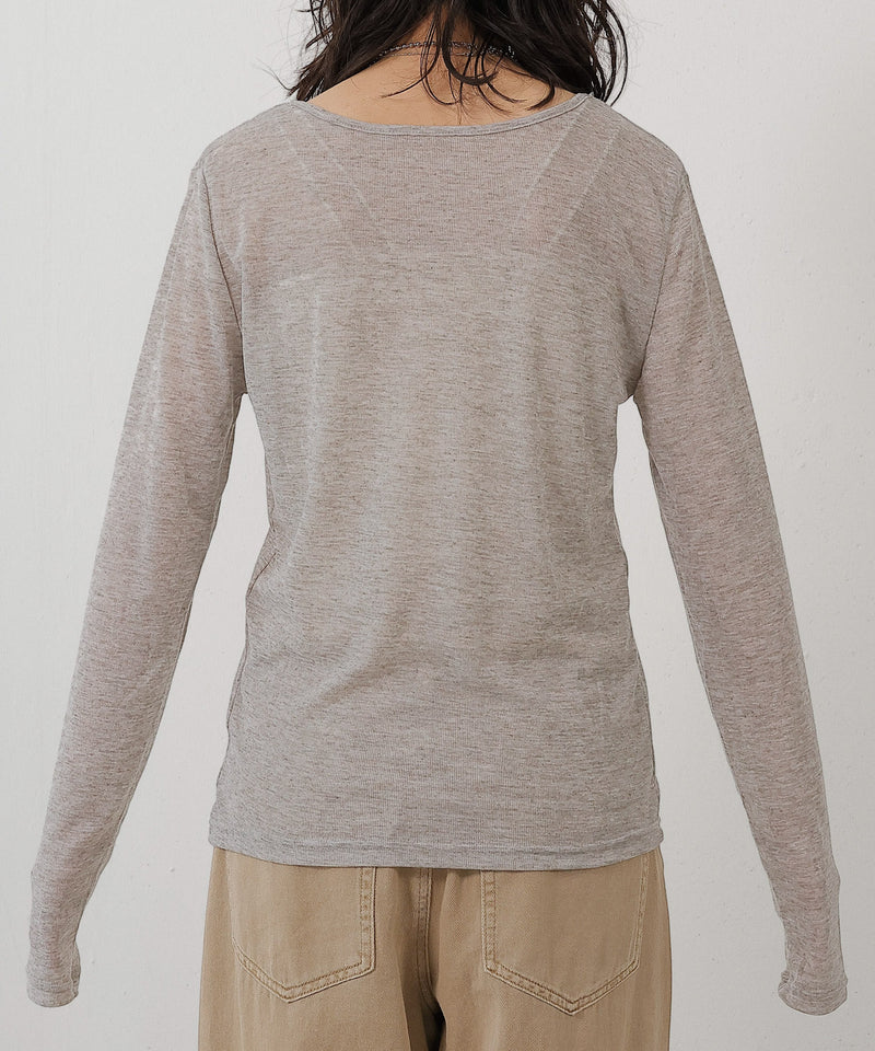 シアー リブ ヘンリーネック トップス