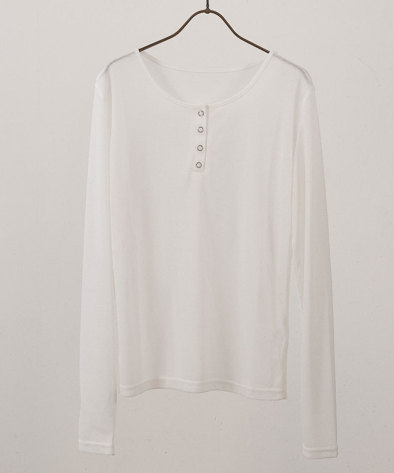 シアー リブ ヘンリーネック トップス