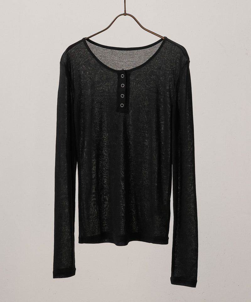 シアー リブ ヘンリーネック トップス