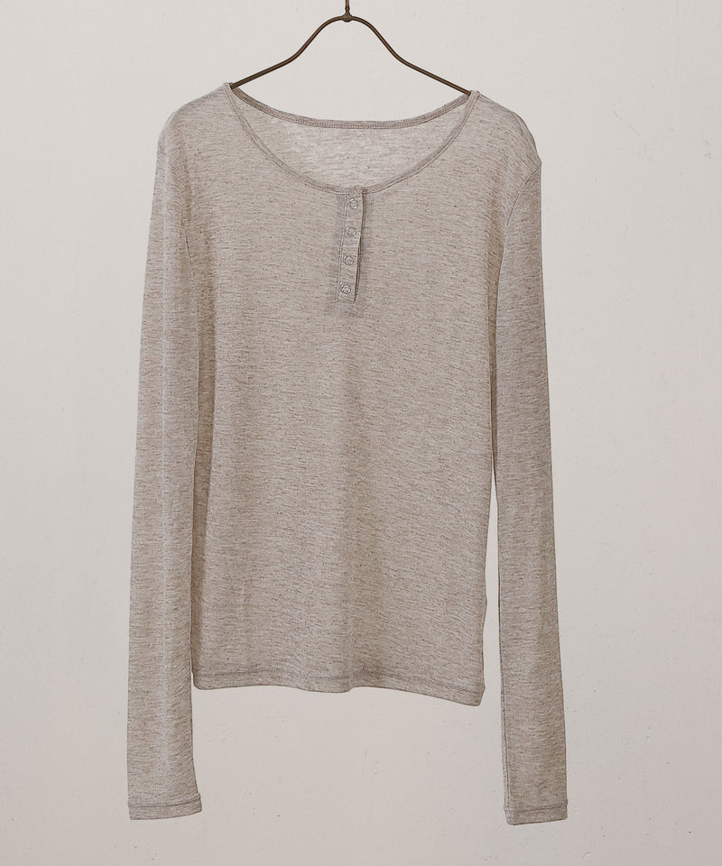 シアー リブ ヘンリーネック トップス