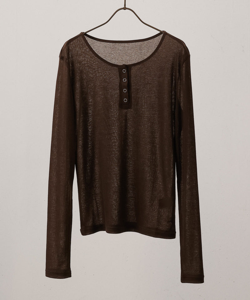 シアー リブ ヘンリーネック トップス