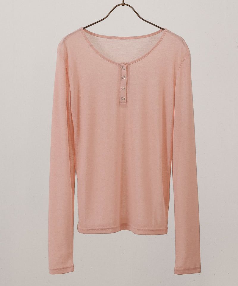 シアー リブ ヘンリーネック トップス