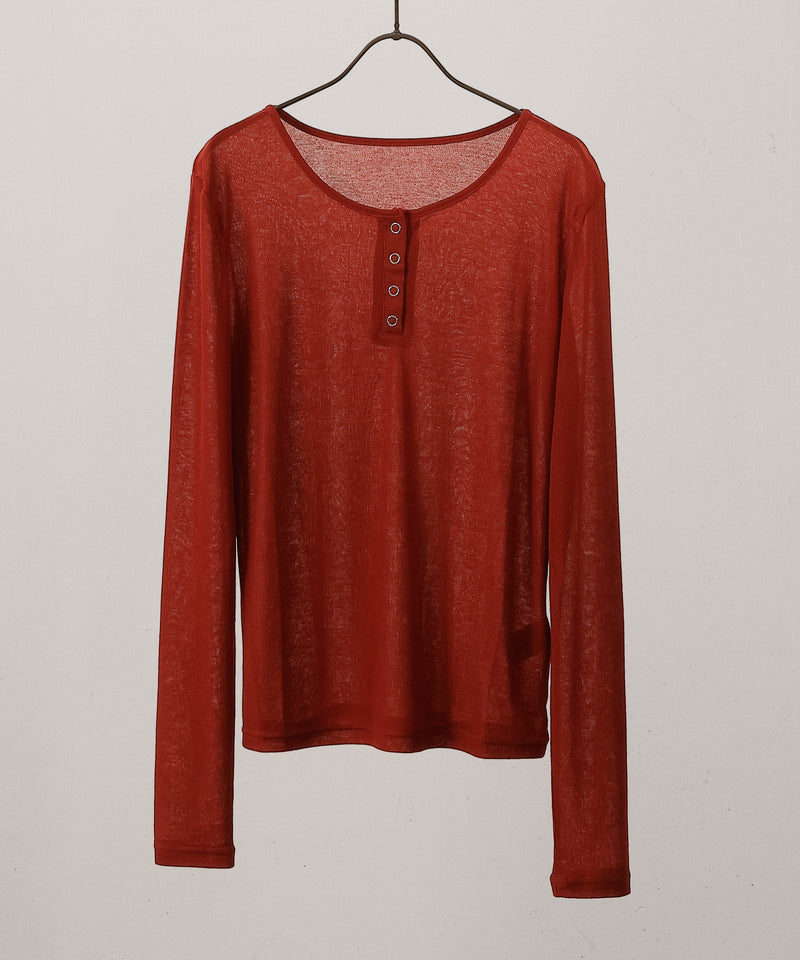 シアー リブ ヘンリーネック トップス