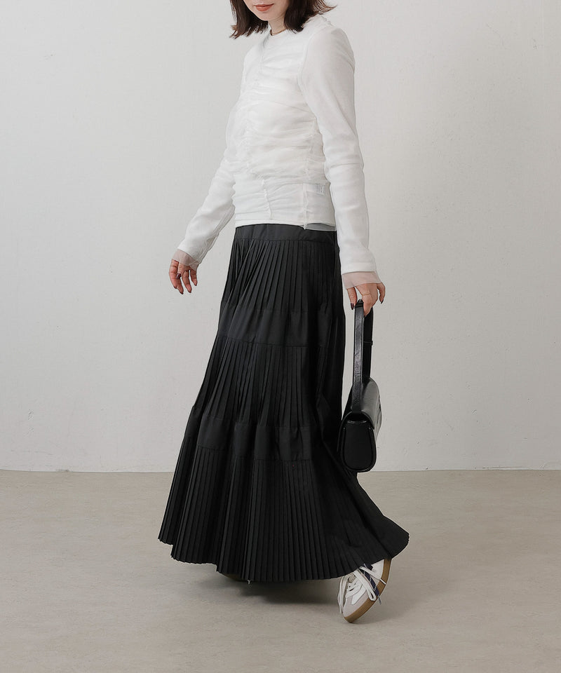 2枚セット チュールシャーリングデザイントップス リブトップス レイヤード