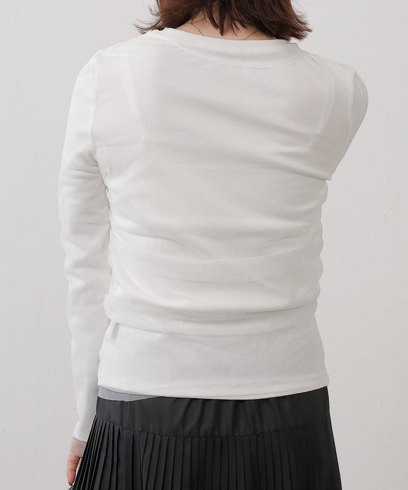 2枚セット チュールシャーリングデザイントップス リブトップス レイヤード