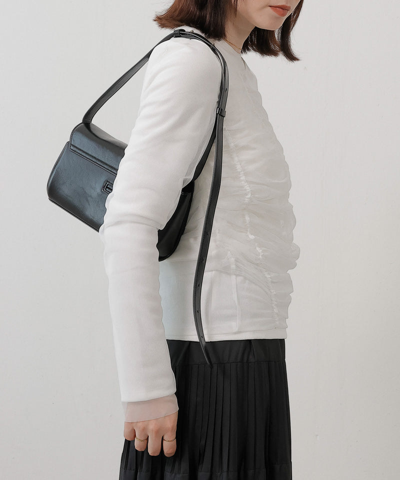 2枚セット チュールシャーリングデザイントップス リブトップス レイヤード