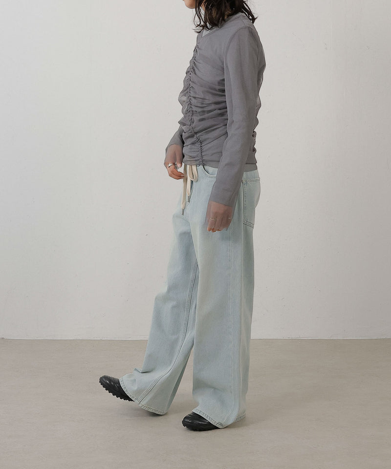 2枚セット チュールシャーリングデザイントップス リブトップス レイヤード