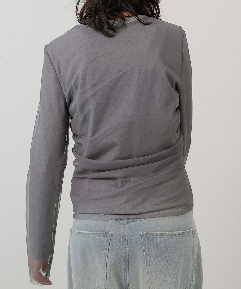 2枚セット チュールシャーリングデザイントップス リブトップス レイヤード