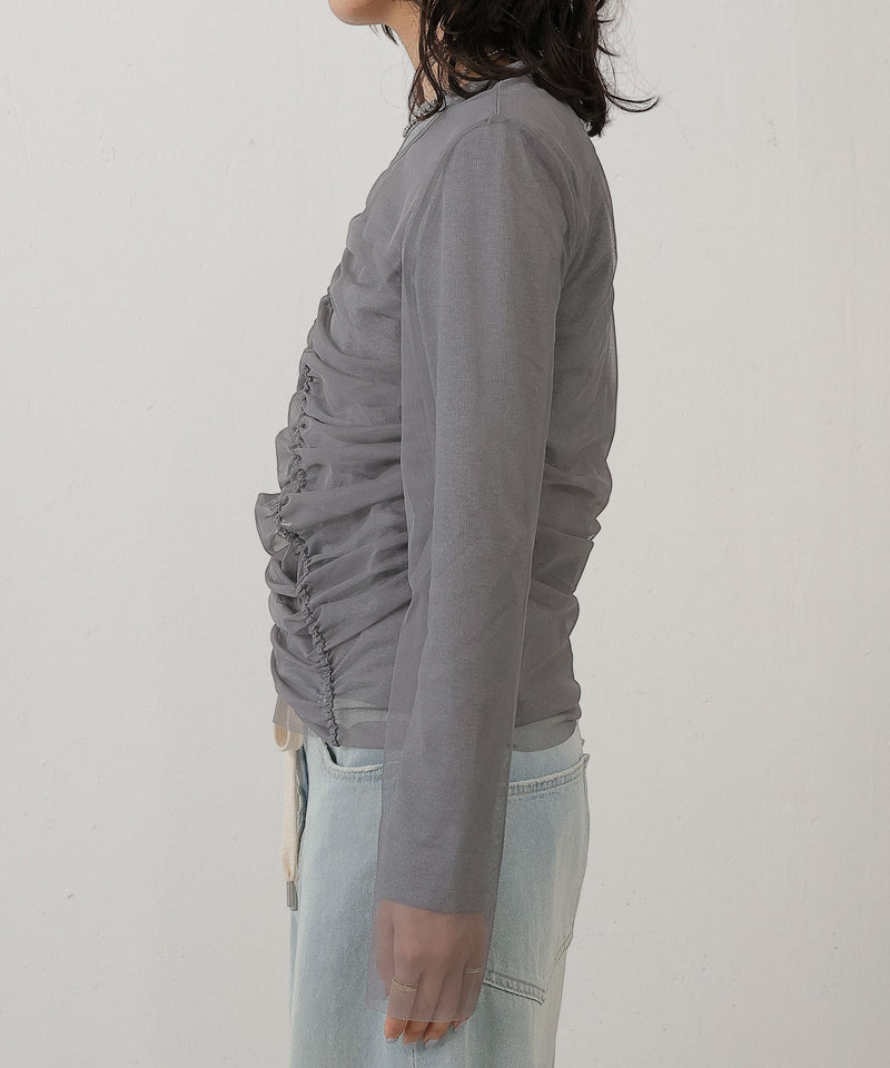 2枚セット チュールシャーリングデザイントップス リブトップス レイヤード