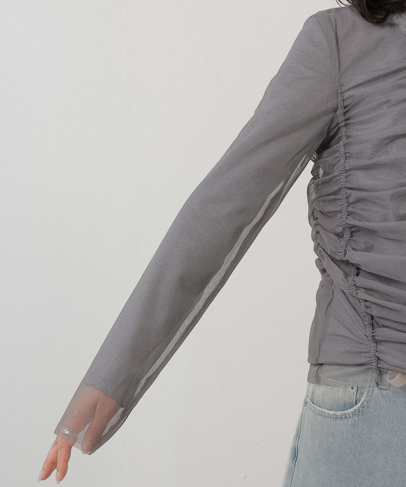 2枚セット チュールシャーリングデザイントップス リブトップス レイヤード