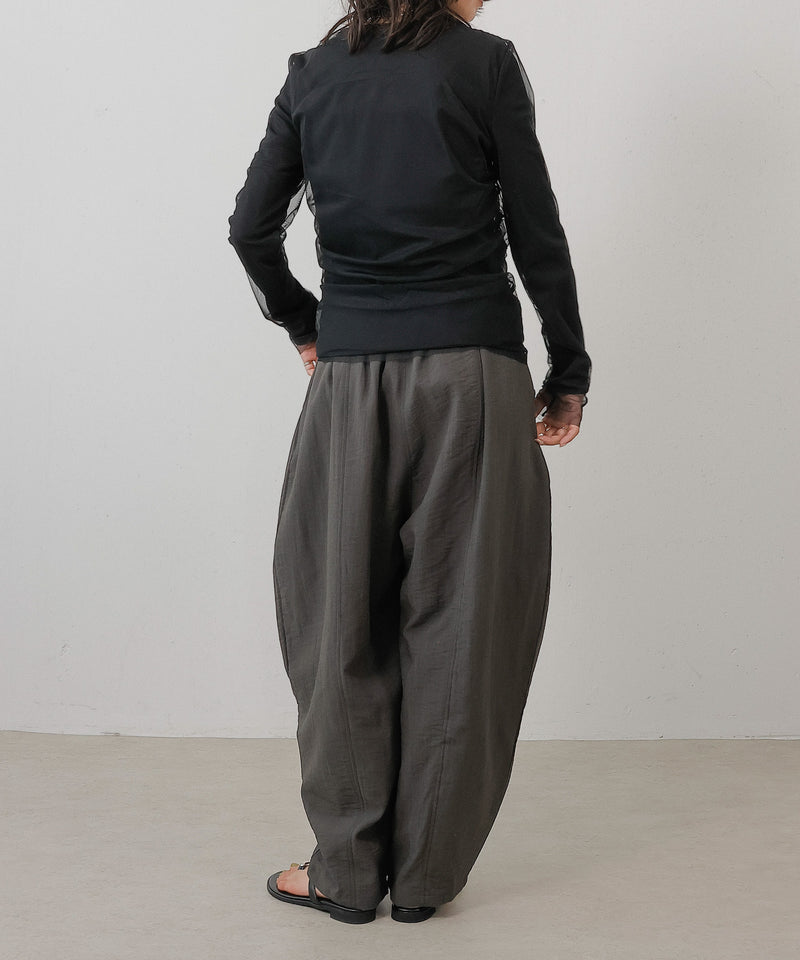 2枚セット チュールシャーリングデザイントップス リブトップス レイヤード