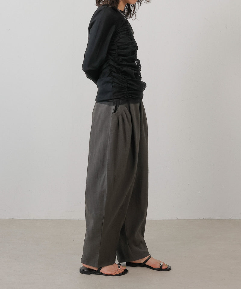 2枚セット チュールシャーリングデザイントップス リブトップス レイヤード