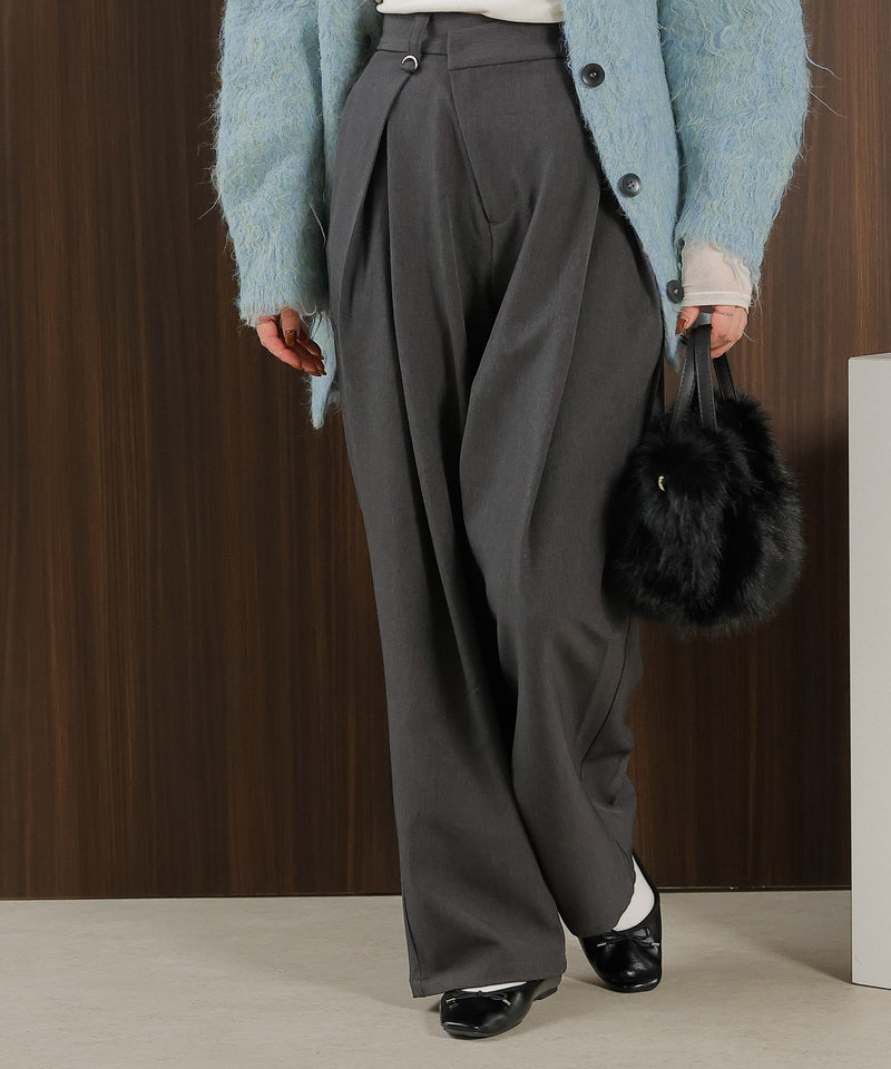 【すっきり細見えの美シルエット】アシメウエストタックパンツ