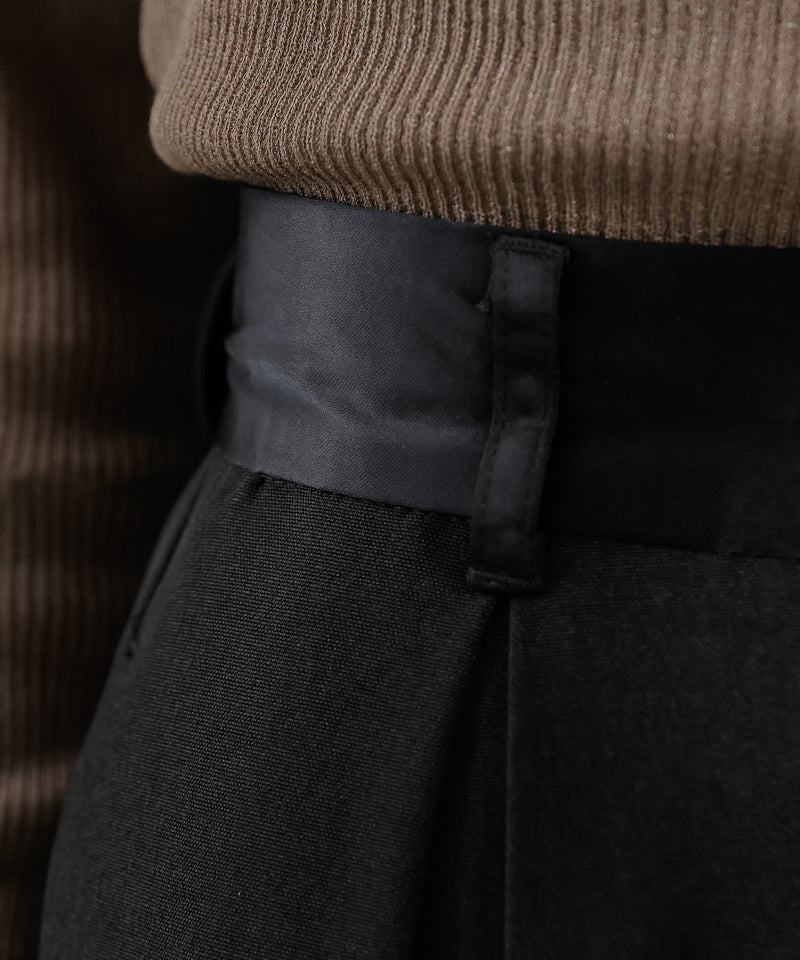 【美シルエットが叶う大人のタックパンツ】ヴィンテージ サテン ベルト タック ワイド パンツ