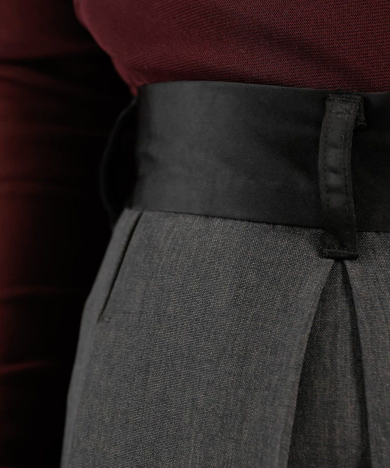 【美シルエットが叶う大人のタックパンツ】ヴィンテージ サテン ベルト タック ワイド パンツ