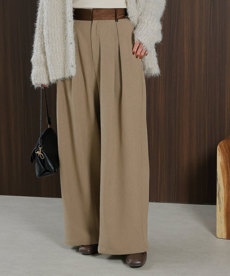 【美シルエットが叶う大人のタックパンツ】ヴィンテージ サテン ベルト タック ワイド パンツ