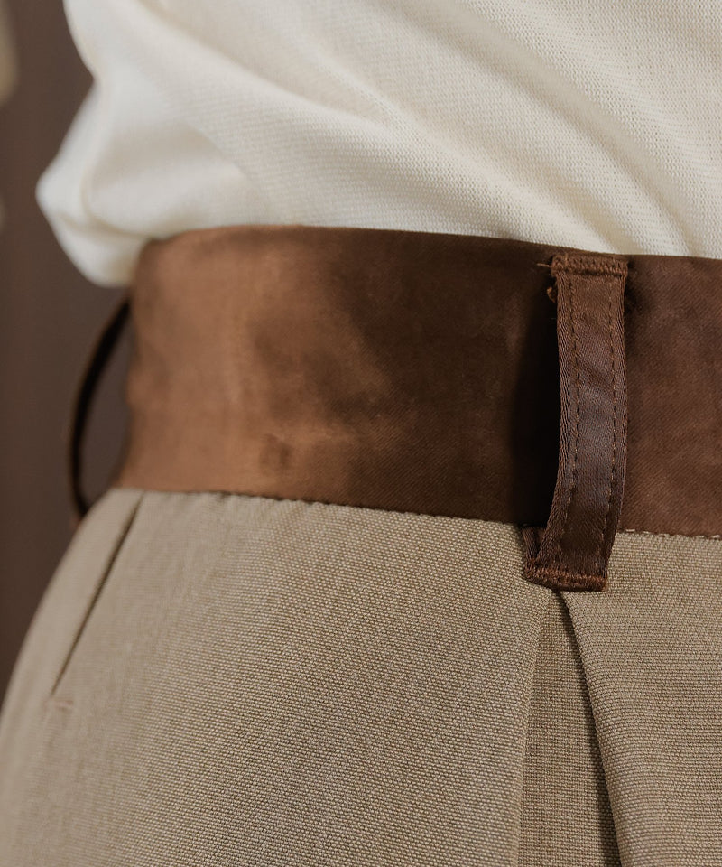 【美シルエットが叶う大人のタックパンツ】ヴィンテージ サテン ベルト タック ワイド パンツ