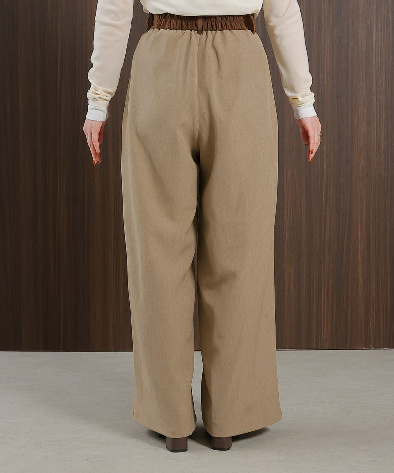 【美シルエットが叶う大人のタックパンツ】ヴィンテージ サテン ベルト タック ワイド パンツ